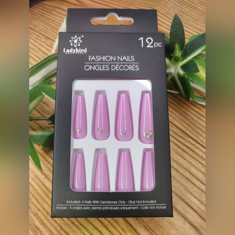 Lady Bird Fashion  Nails With Gemstones Pink Set Of 12 Glue Not Included